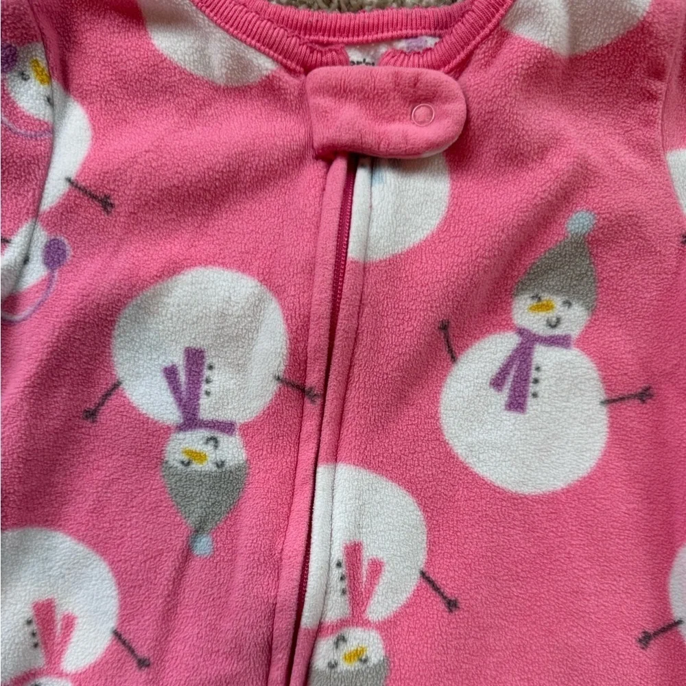 Carter’s Baby Girl Pink Snowman Footed Sleeper Pajamas - Size 12 Months